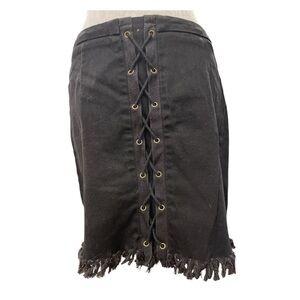 Hayden L black lace up mini with back zip fringe hem goth festival cosplay